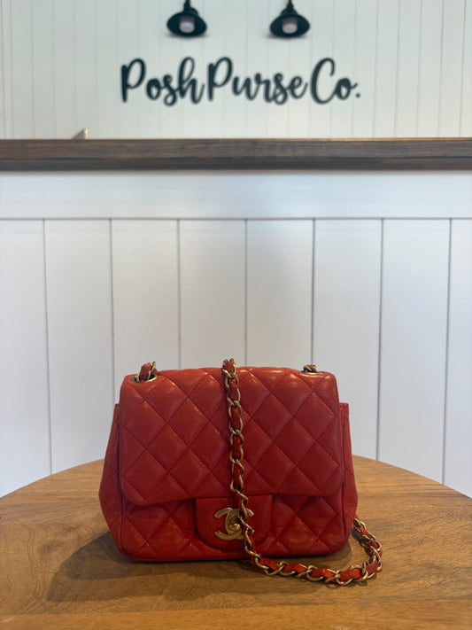 Coral Chanel Square Mini Flap