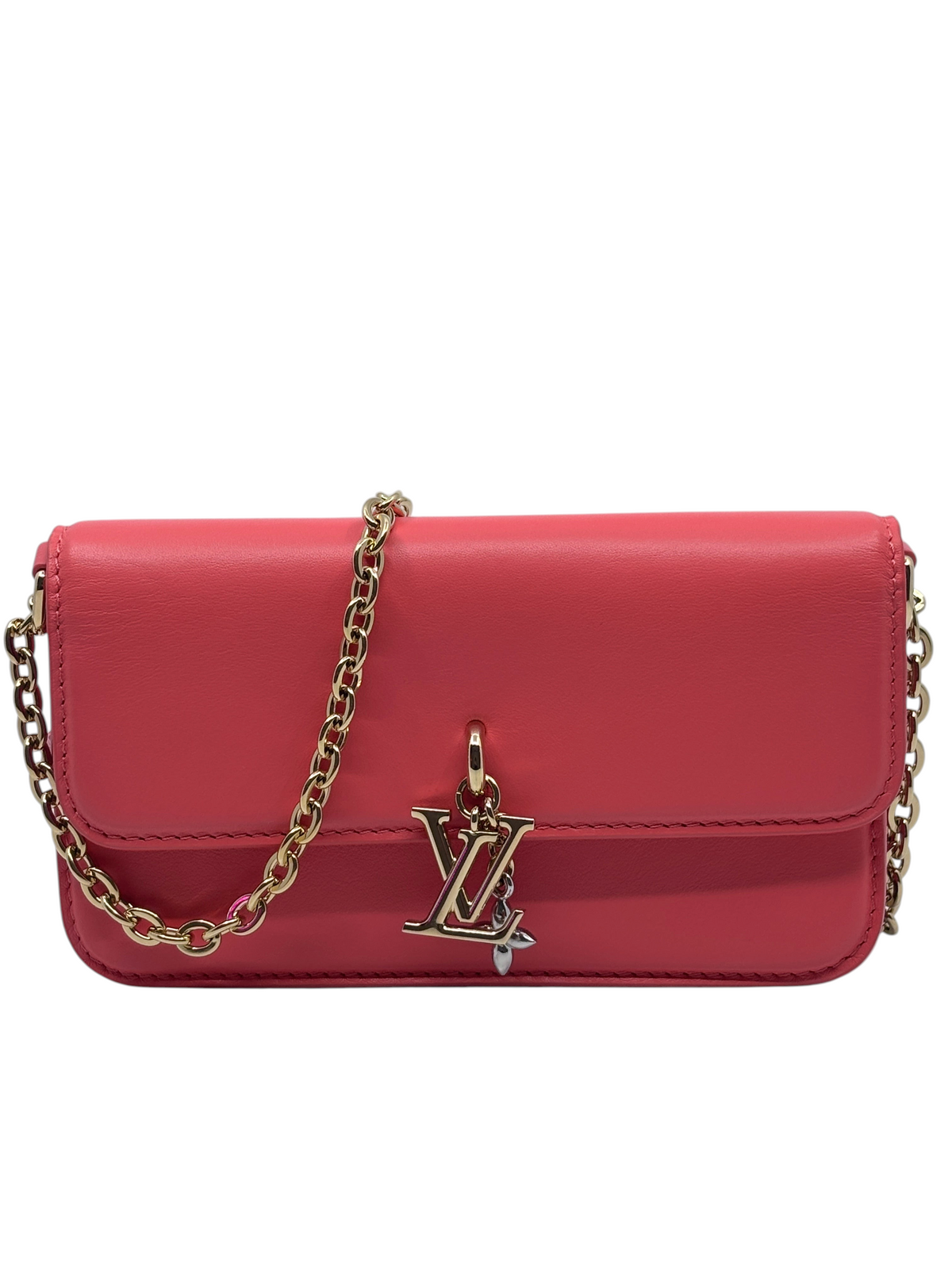 Posh Purse Co. preloved pink Louis Vuitton Bloom wallet on chain with gold-tone hardware and signature LV charm