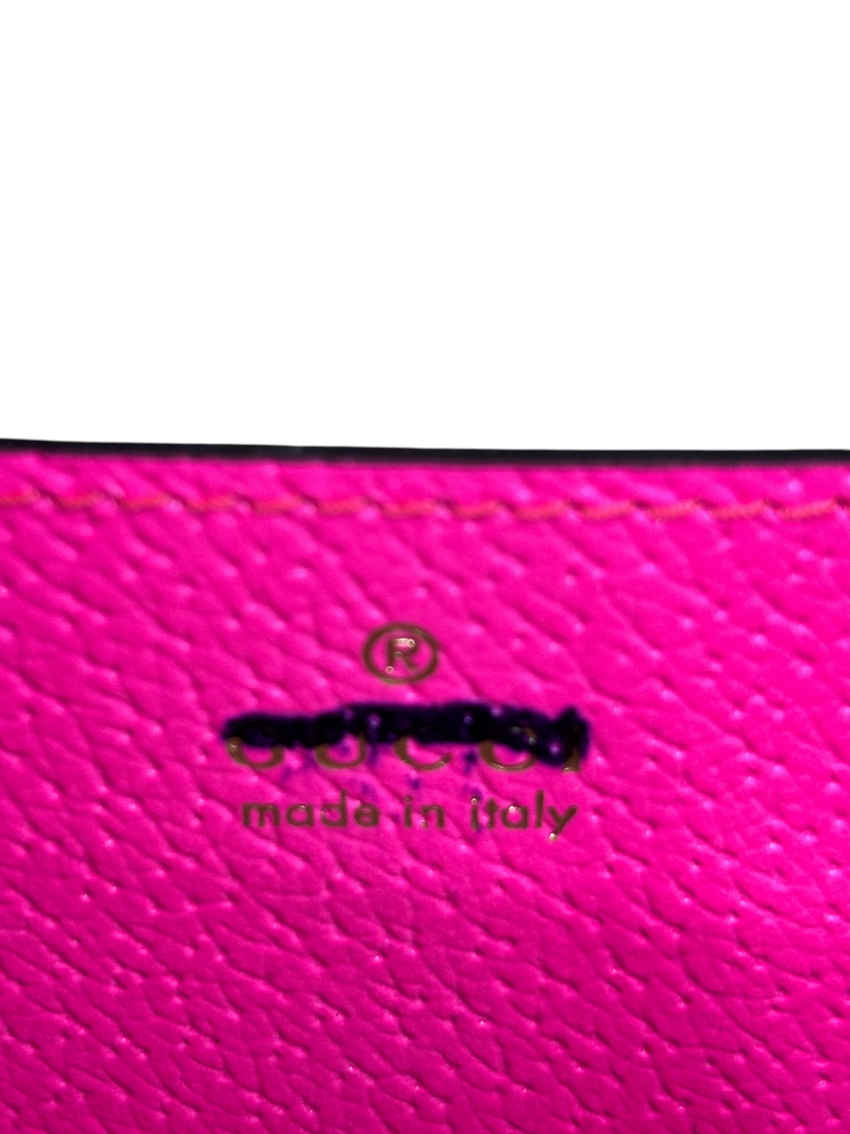 Posh Purse Co. Gucci Ophidia camera bag interior hot pink leather trim with gold embossed logo and Made in Italy stamp