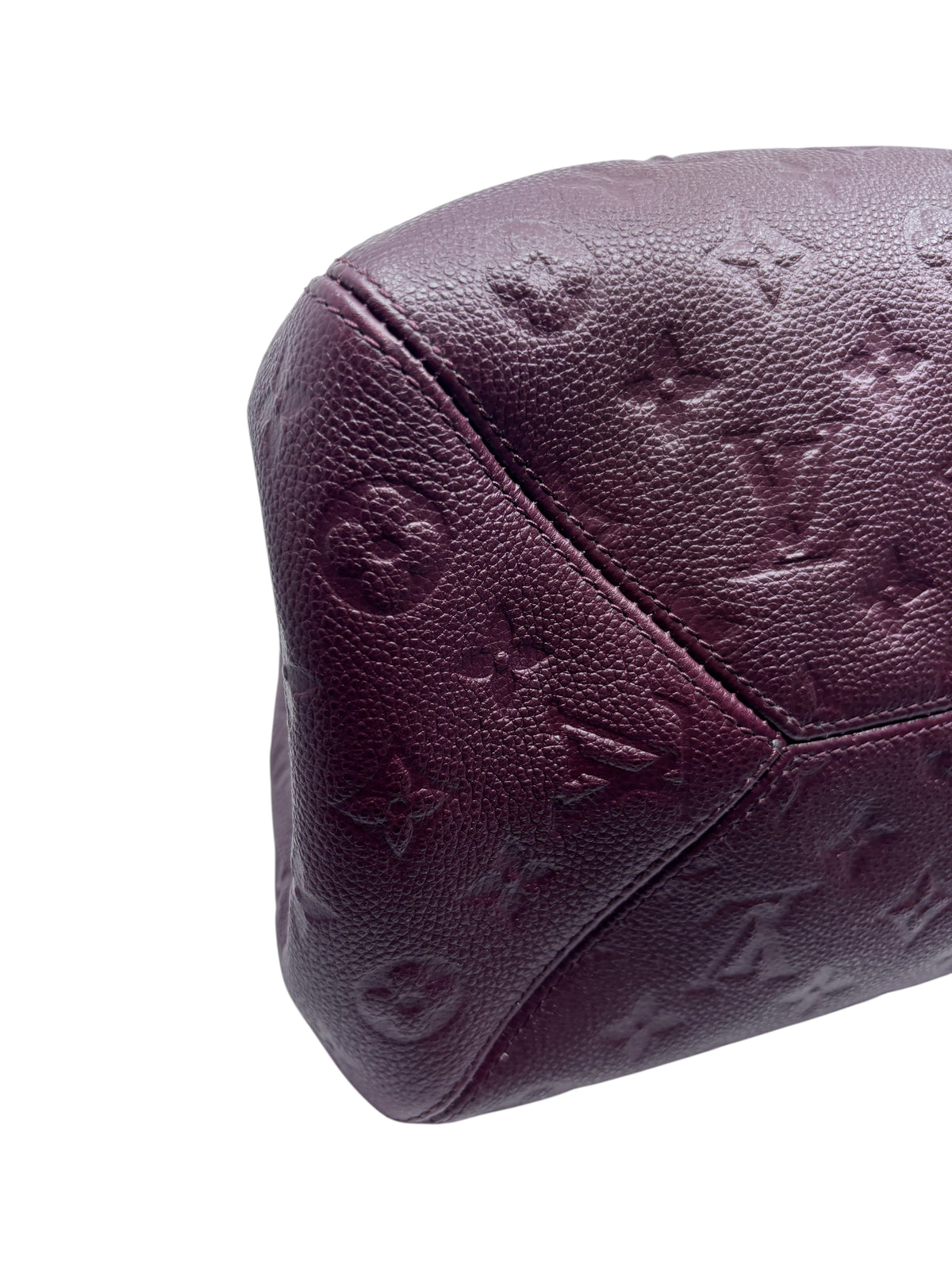 Posh Purse Co. Louis Vuitton Empreinte All-In-One wallet in maroon embossed monogram leather side view