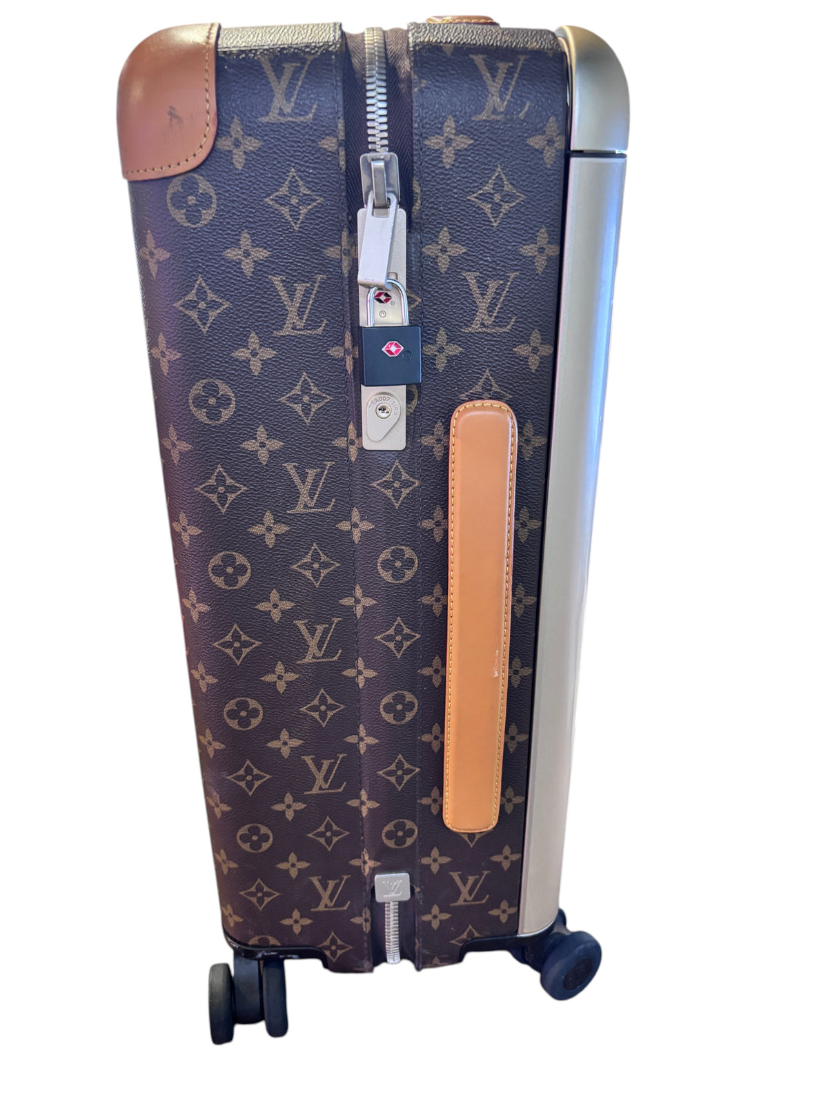 Posh Purse Co. Louis Vuitton Horizon 55 rolling suitcase in iconic brown monogram coated canvas with tan leather trim.