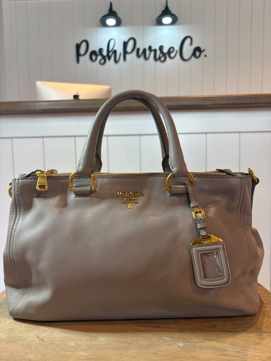 Grey Prada Leather Top Handle
