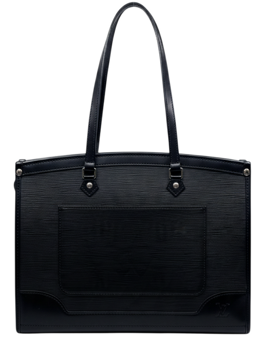 Posh Purse Co. black Louis Vuitton Epi leather Madeleine tote bag with structured silhouette and top handles