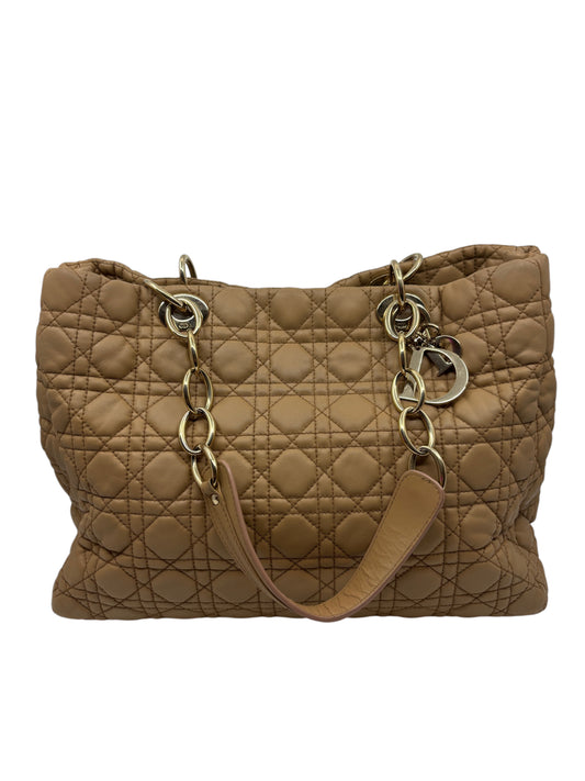 Posh Purse Co. beige Dior Cannage chain tote bag featuring signature quilted leather and polished gold-tone hardware.
