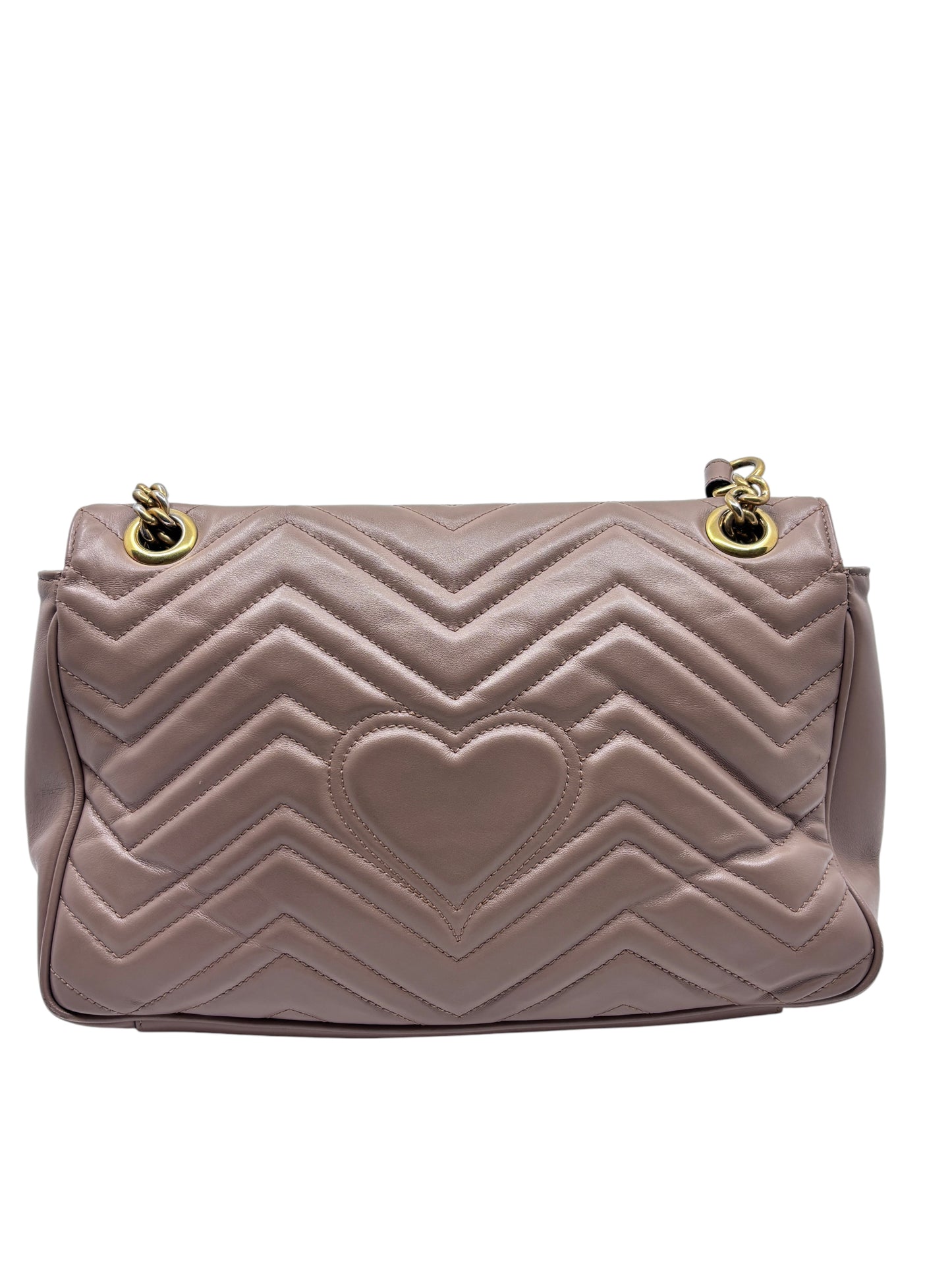 Posh Purse Co beige quilted leather Gucci Marmont shoulder bag with chevron pattern and heart detail