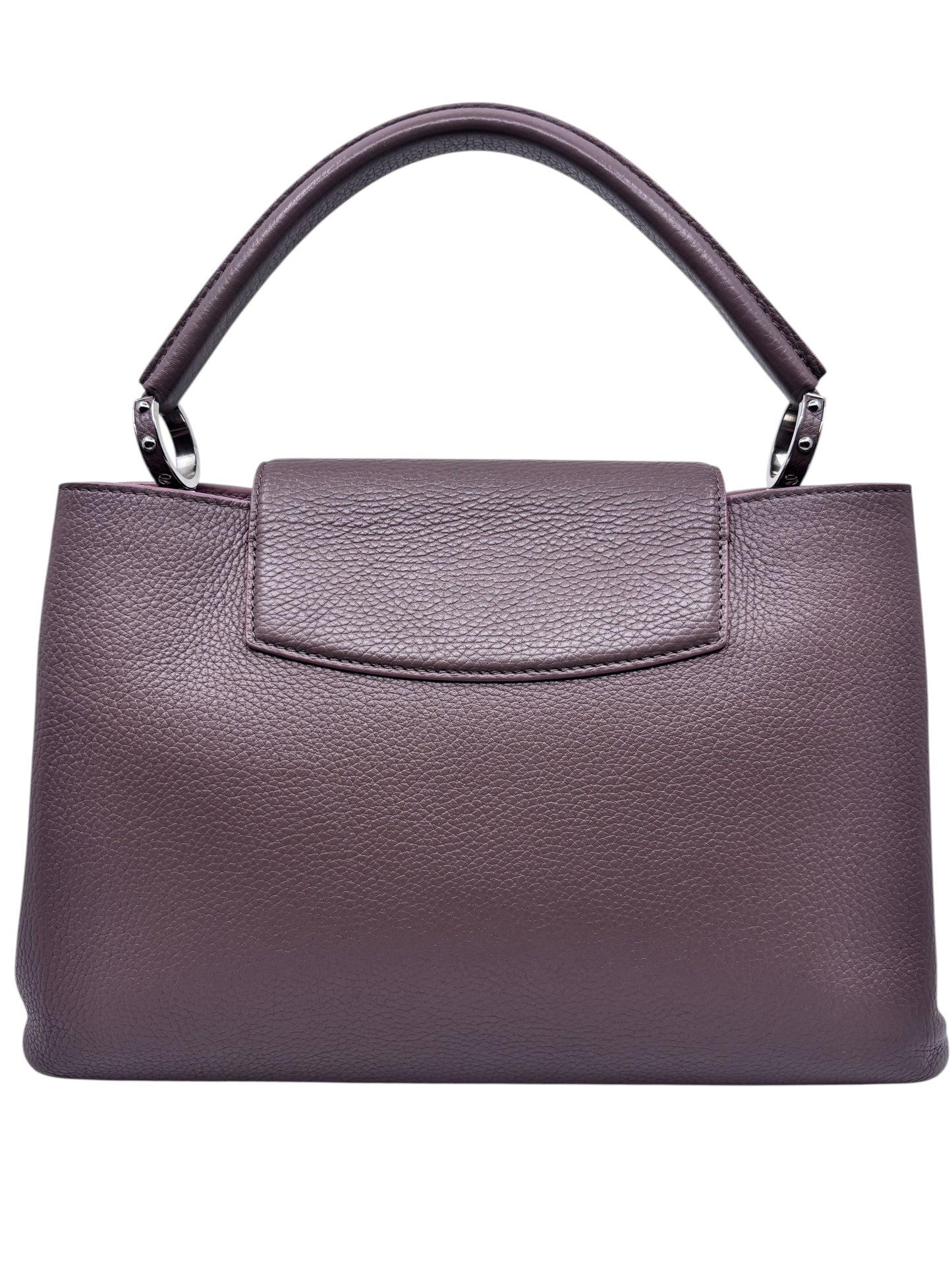 Posh Purse Co beige Louis Vuitton Capucines MM handbag with structured leather design and top handle