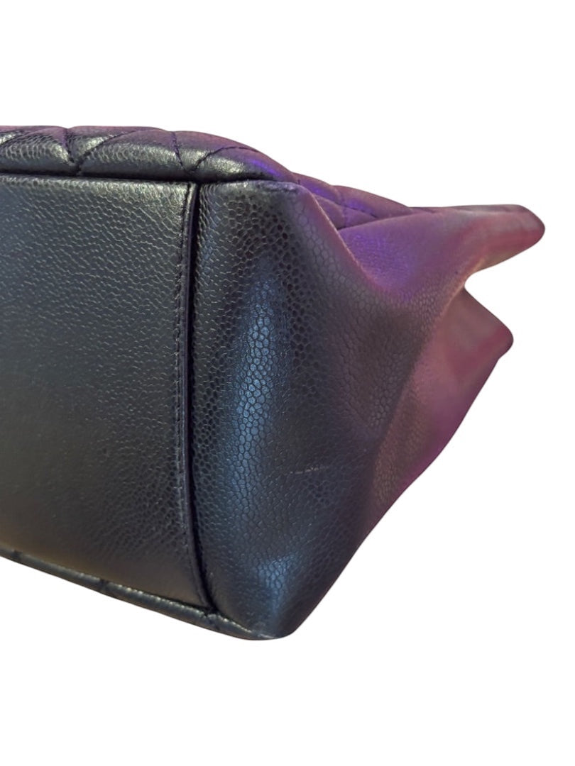 Posh Purse Co black Chanel Grand Shopping Tote in pebbled caviar leather with silver-tone hardware and diamond quilting.