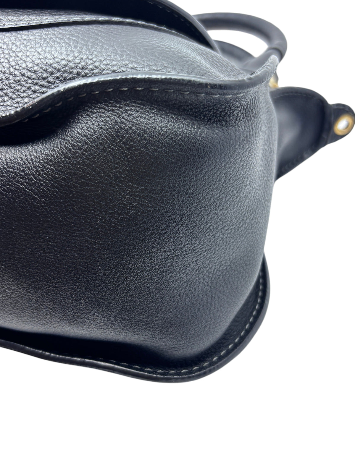 Posh Purse Co. preloved black leather Chloé Marcie medium satchel with signature saddle stitching and gold hardware