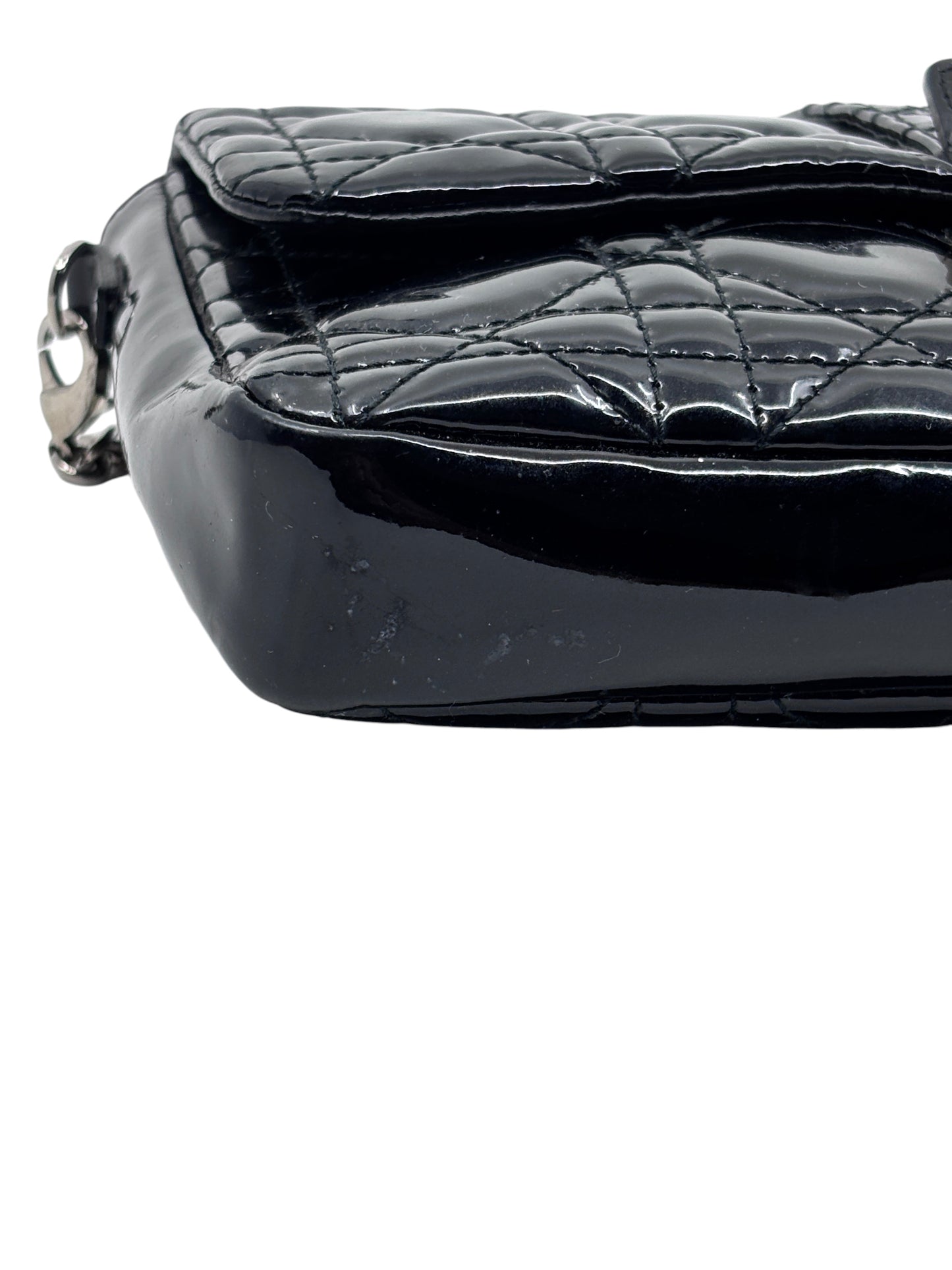 Posh Purse Co black patent leather Dior Cannage crossbody bag with quilted pattern and polished chain hardware
