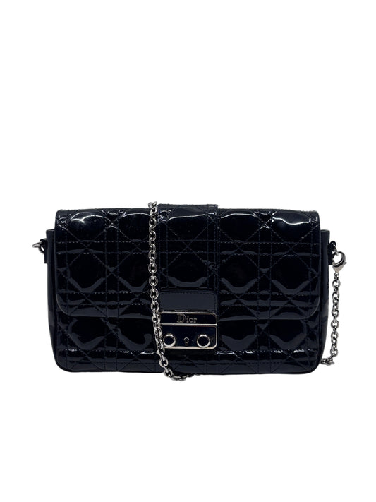 Posh Purse Co black patent leather Dior Cannage crossbody bag with quilted pattern and silver chain strap
