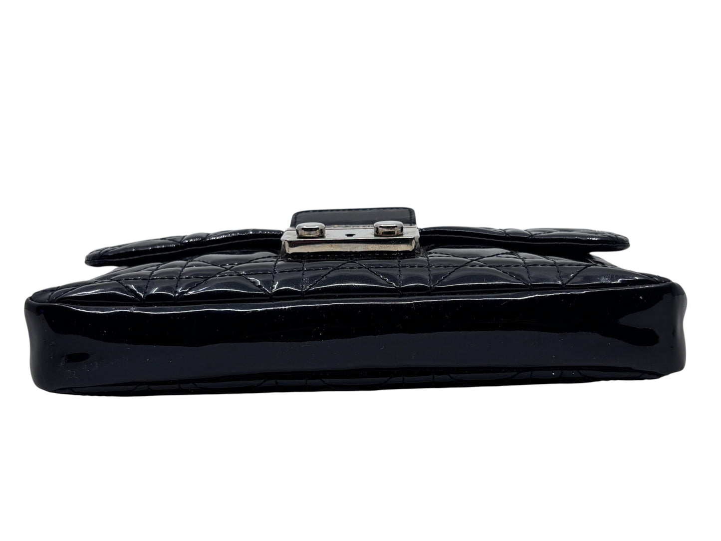 Posh Purse Co black patent leather Dior Cannage quilted crossbody bag with polished silver hardware