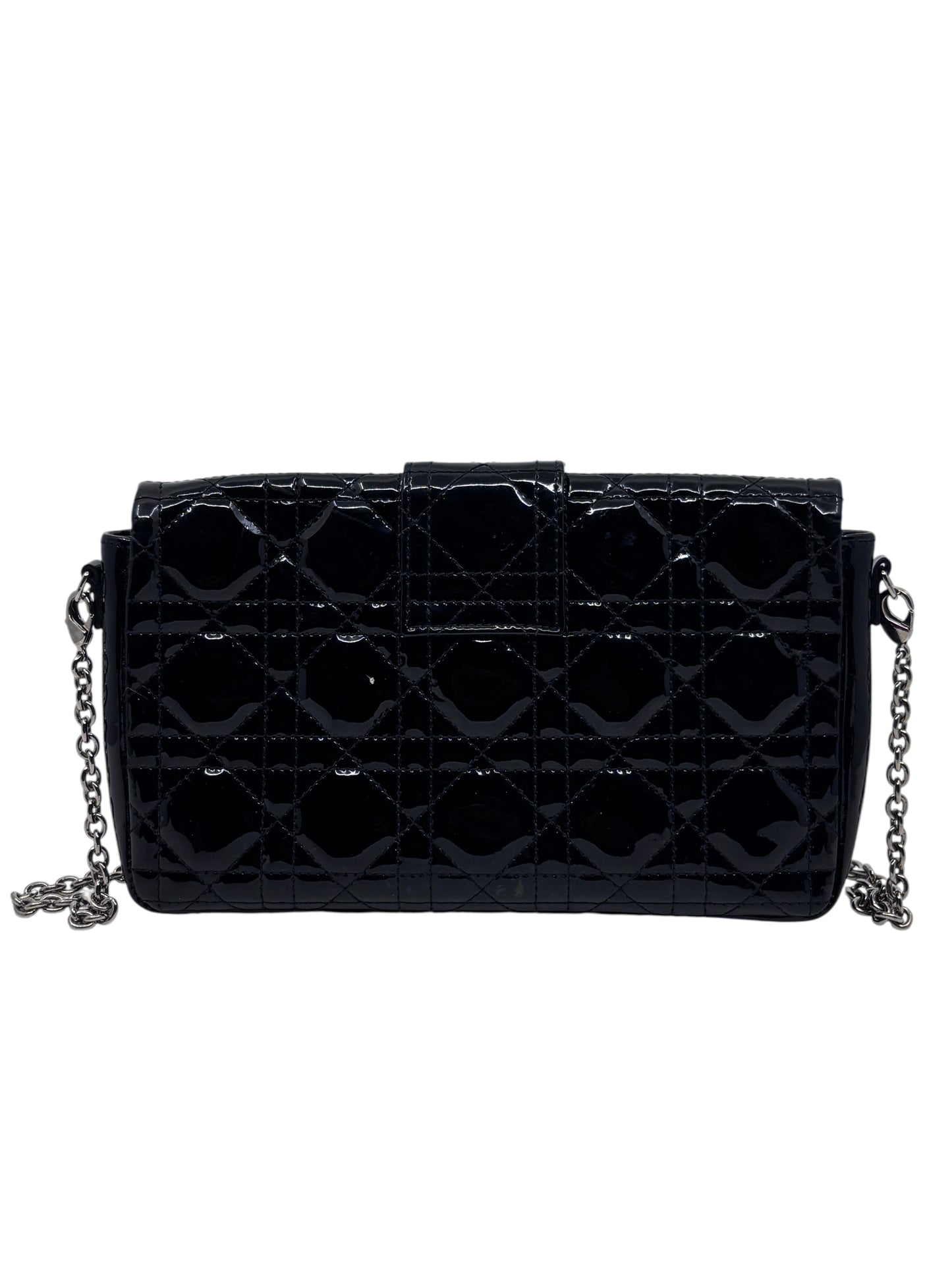 Posh Purse Co black patent leather Dior Cannage crossbody bag with quilted pattern and polished chain strap