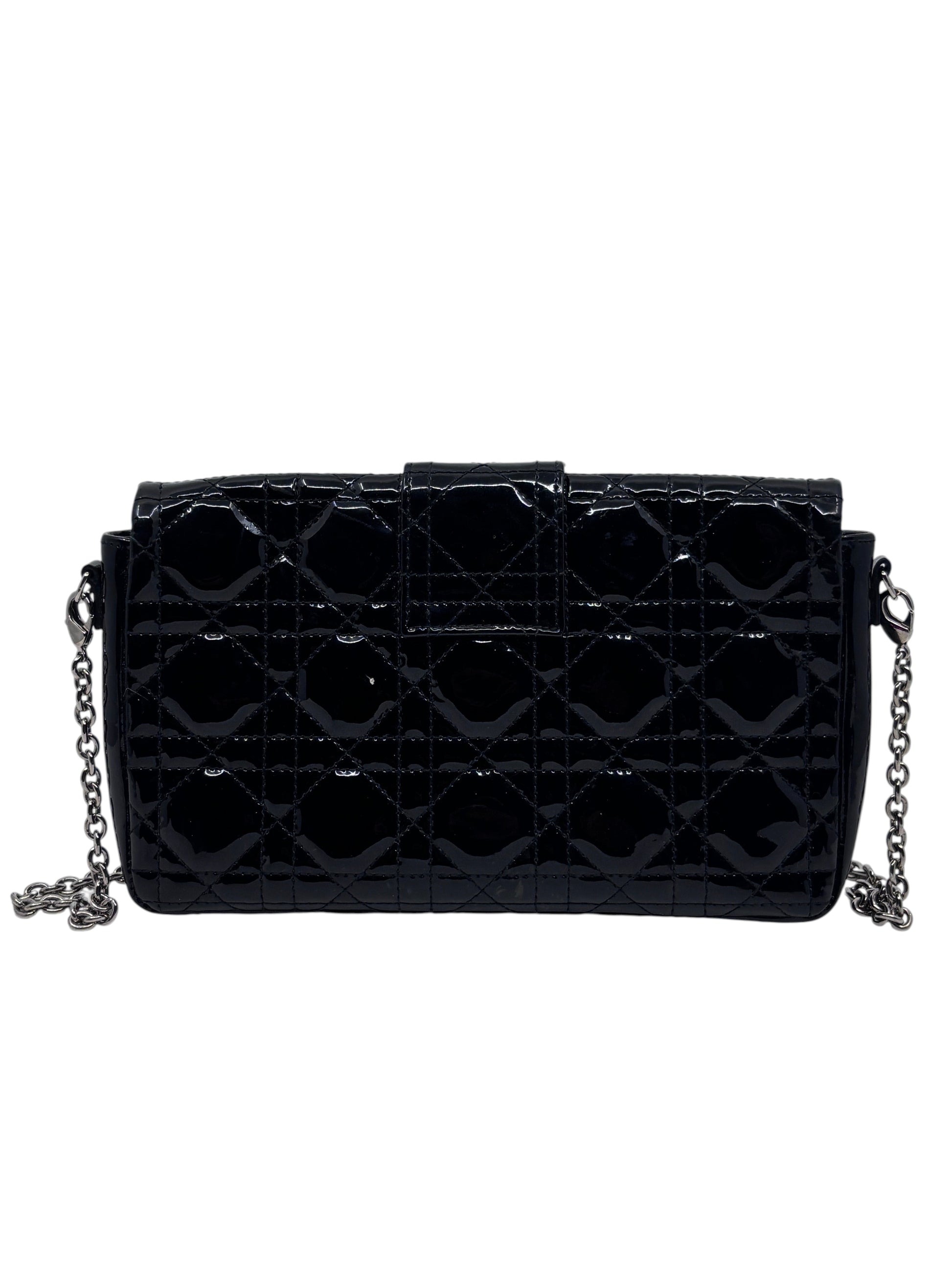 Posh Purse Co black patent leather Dior Cannage crossbody bag with quilted pattern and polished chain strap