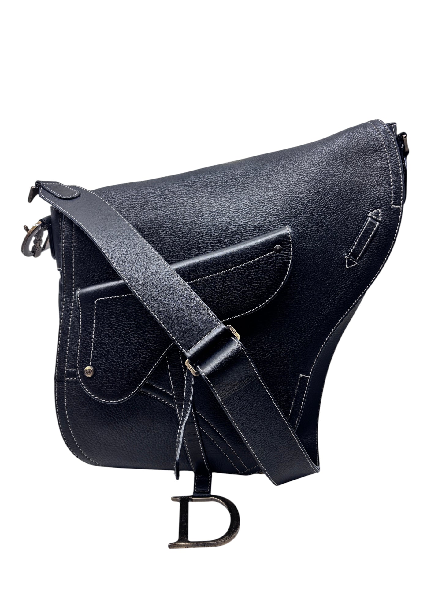 Posh Purse Co black leather Dior Baudrier Saddle Bag with iconic curved silhouette and signature hardware