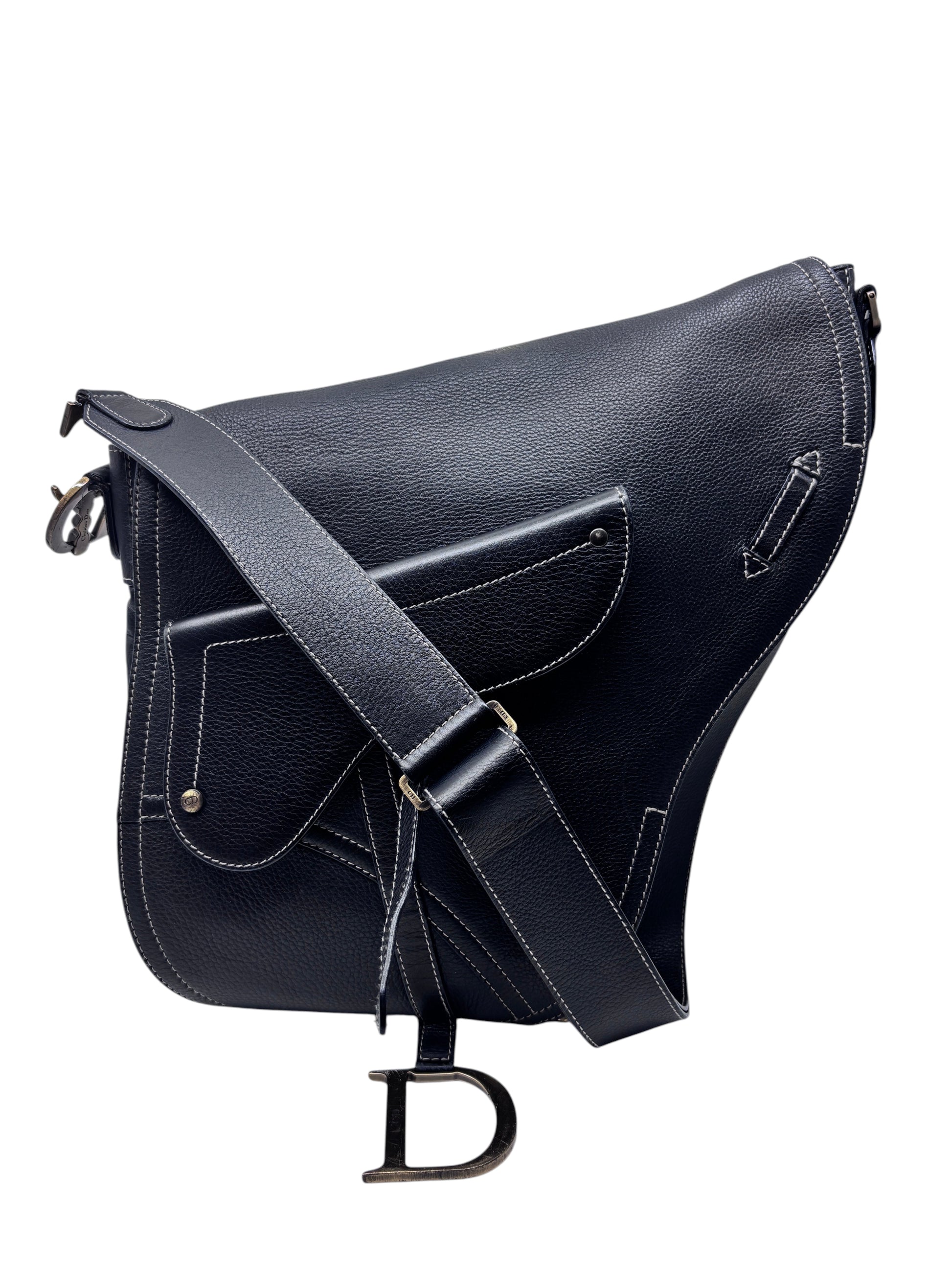Posh Purse Co black leather Dior Baudrier Saddle Bag with iconic curved silhouette and signature hardware