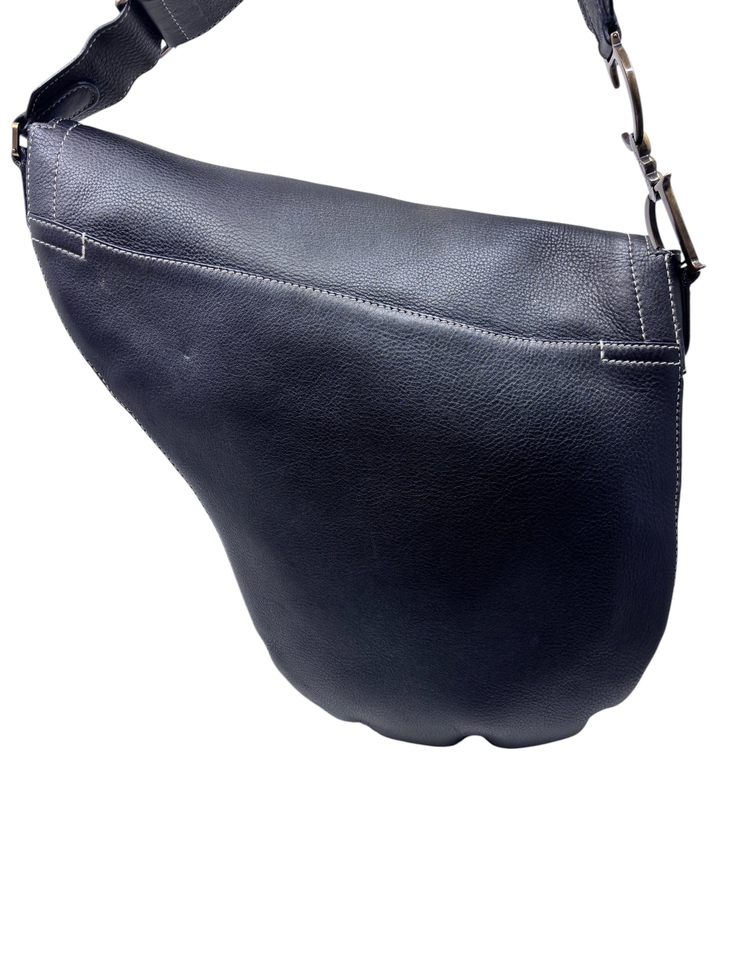 Posh Purse Co black leather Dior Baudrier Saddle bag with iconic curved silhouette and contrast stitching