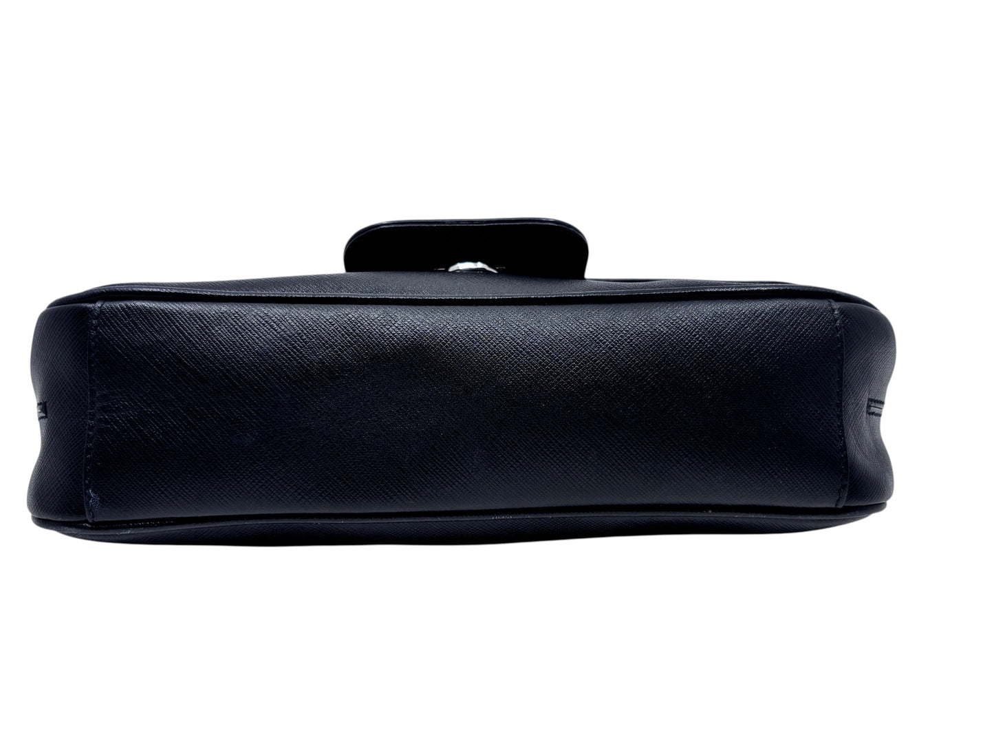 Posh Purse Co black Ferragamo shoulder bag base view showing textured leather and structured design