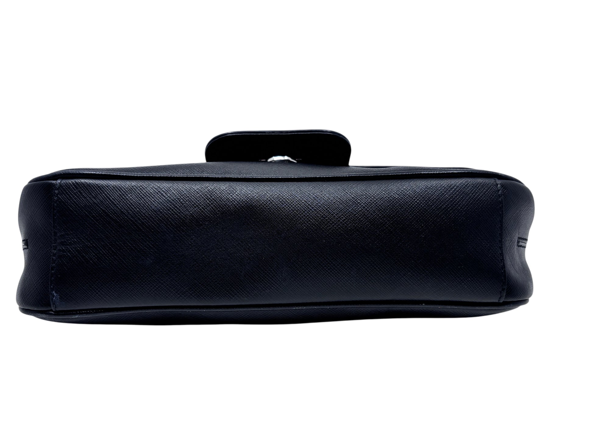 Posh Purse Co black Ferragamo shoulder bag base view showing textured leather and structured design