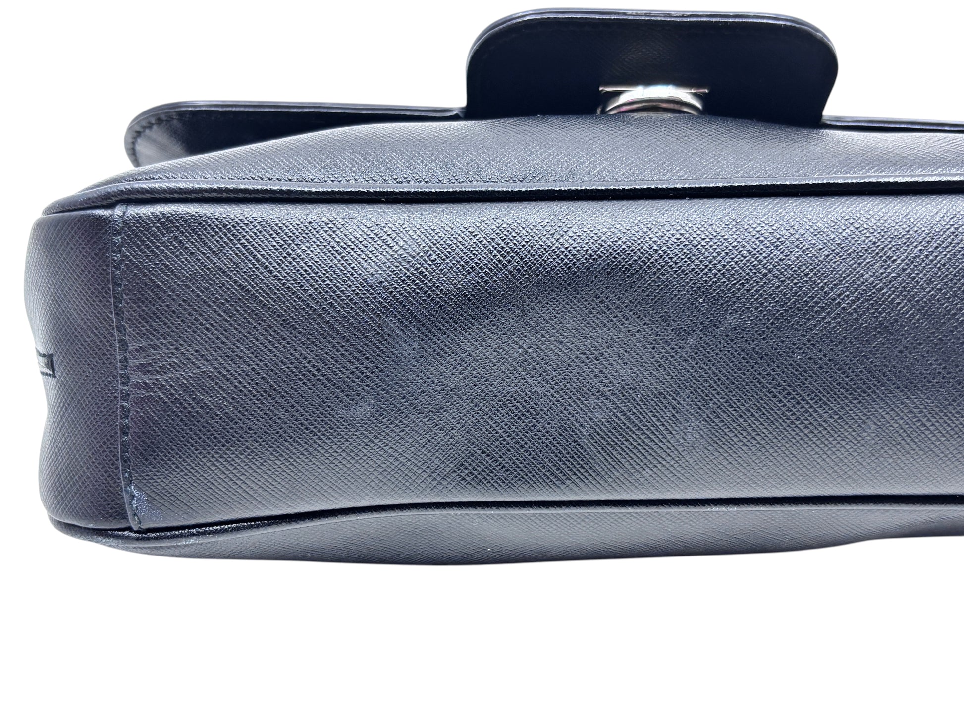 Posh Purse Co preloved black Ferragamo shoulder bag with textured leather and silver hardware detail