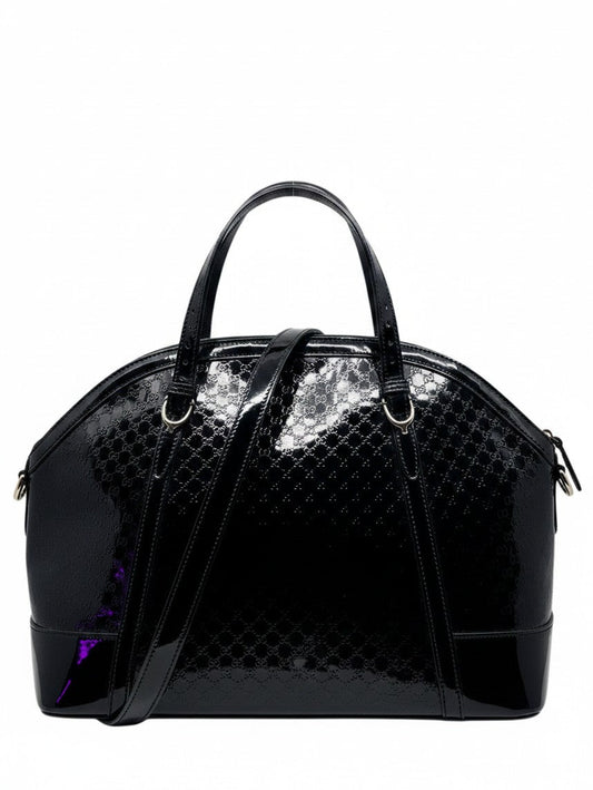 Posh Purse Co black Gucci Micro Guccissima leather top handle bag with iconic embossed GG pattern