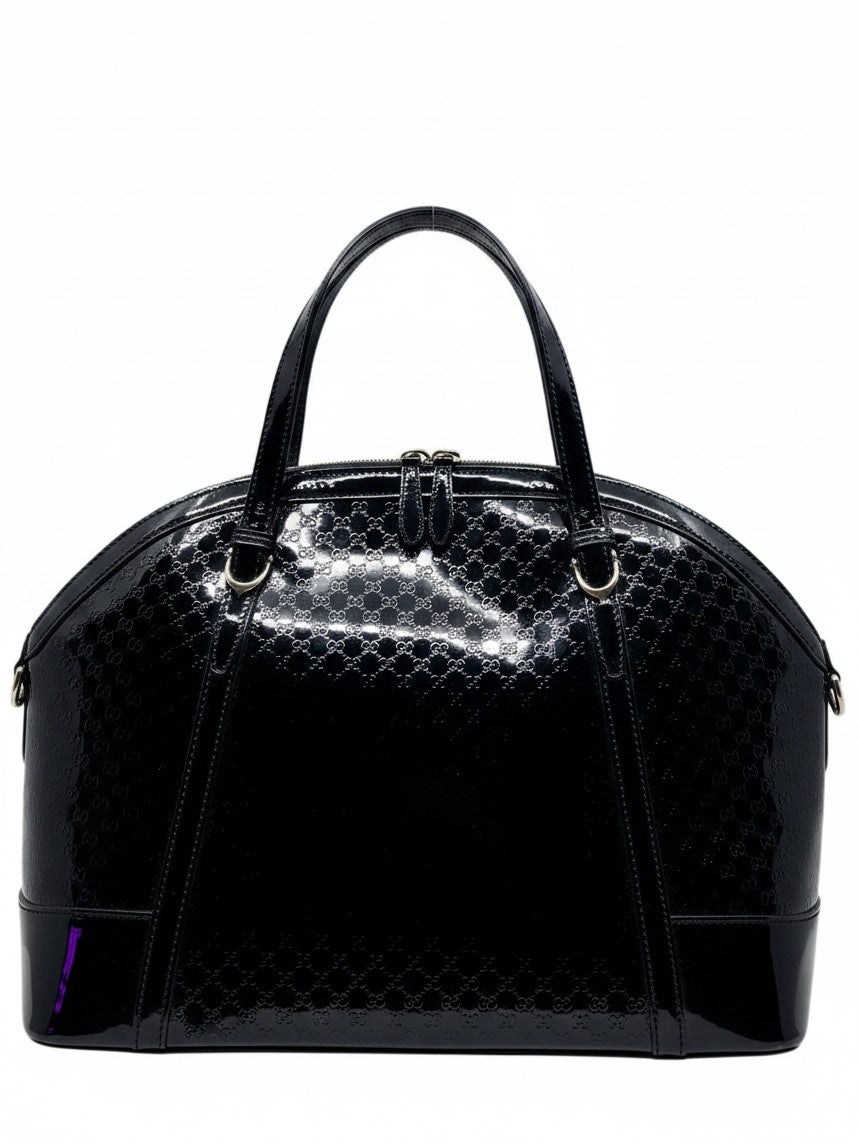 Posh Purse Co black Gucci Micro Guccissima leather top handle bag with iconic embossed GG pattern