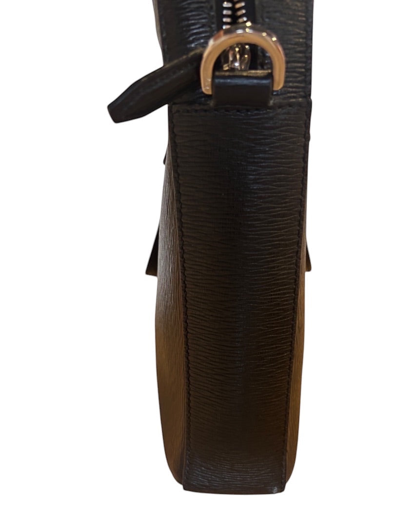 Posh Purse Co black textured leather Mancini Revival briefcase with silver hardware and top handles.
