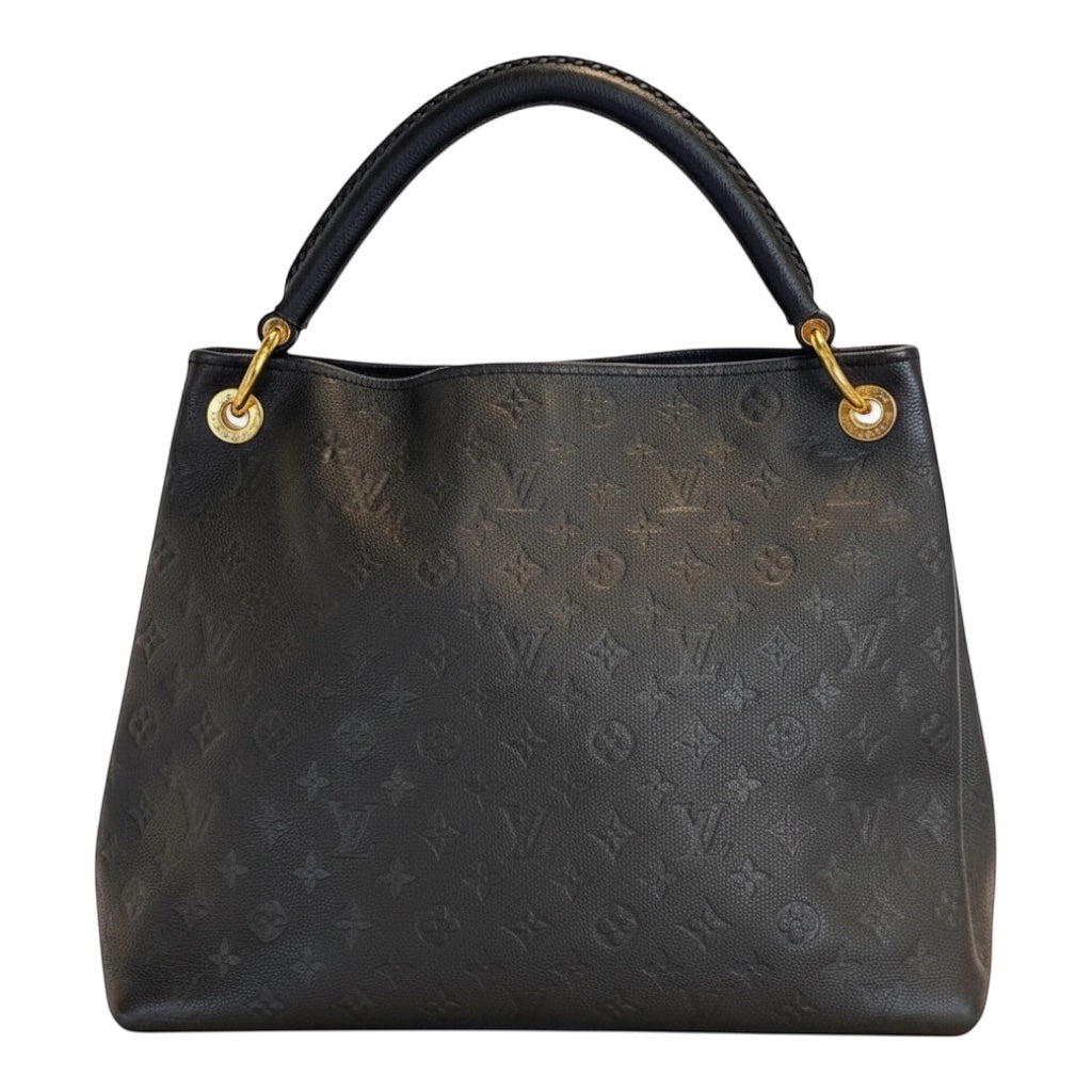 Posh Purse Co black Louis Vuitton Artsy MM hobo bag in embossed Monogram Empreinte leather with braided handle and gold hardware.