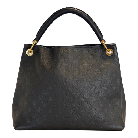 Posh Purse Co black Louis Vuitton Artsy MM hobo bag in embossed Monogram Empreinte leather with braided handle and gold hardware.