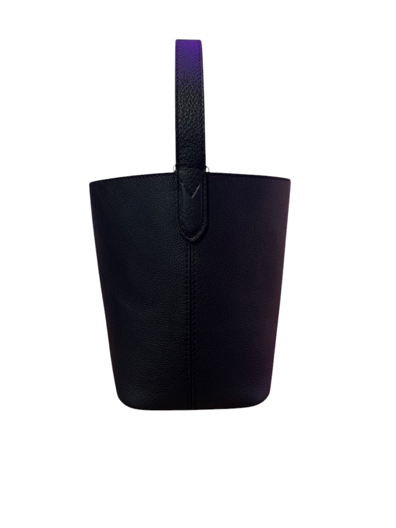 Posh Purse Co. black Louis Vuitton Lowkey Carryall bucket bag in pebbled leather with a single top handle.