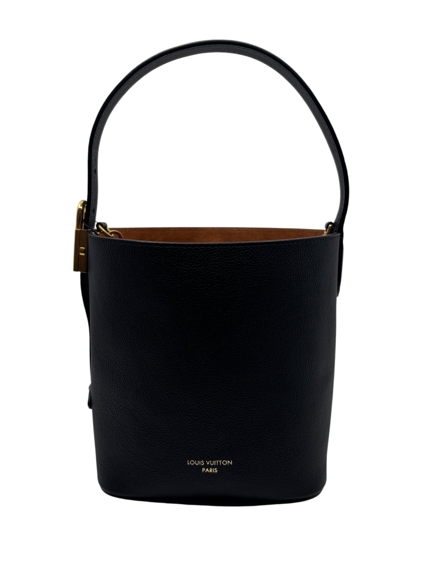 Posh Purse Co Louis Vuitton Lowkey Carryall in black grained leather with gold hardware and a single shoulder strap.