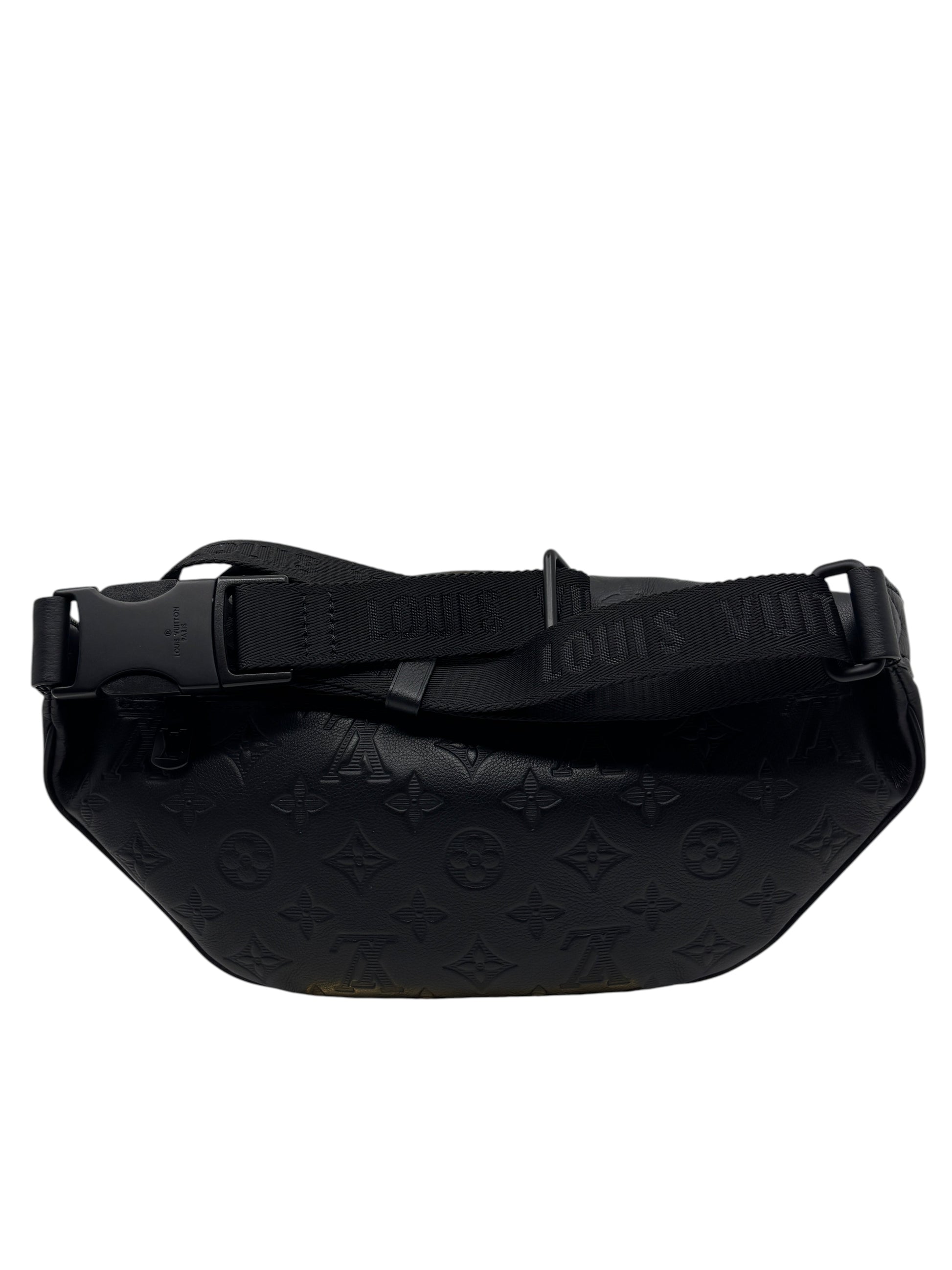 Posh Purse Co. black Louis Vuitton Empreinte leather bumbag with embossed monogram and adjustable logo strap