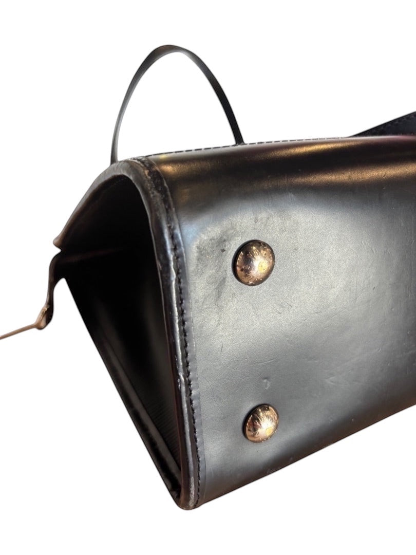 Posh Purse Co. black Louis Vuitton Epi leather Madeleine handbag with gold hardware and a single top handle.