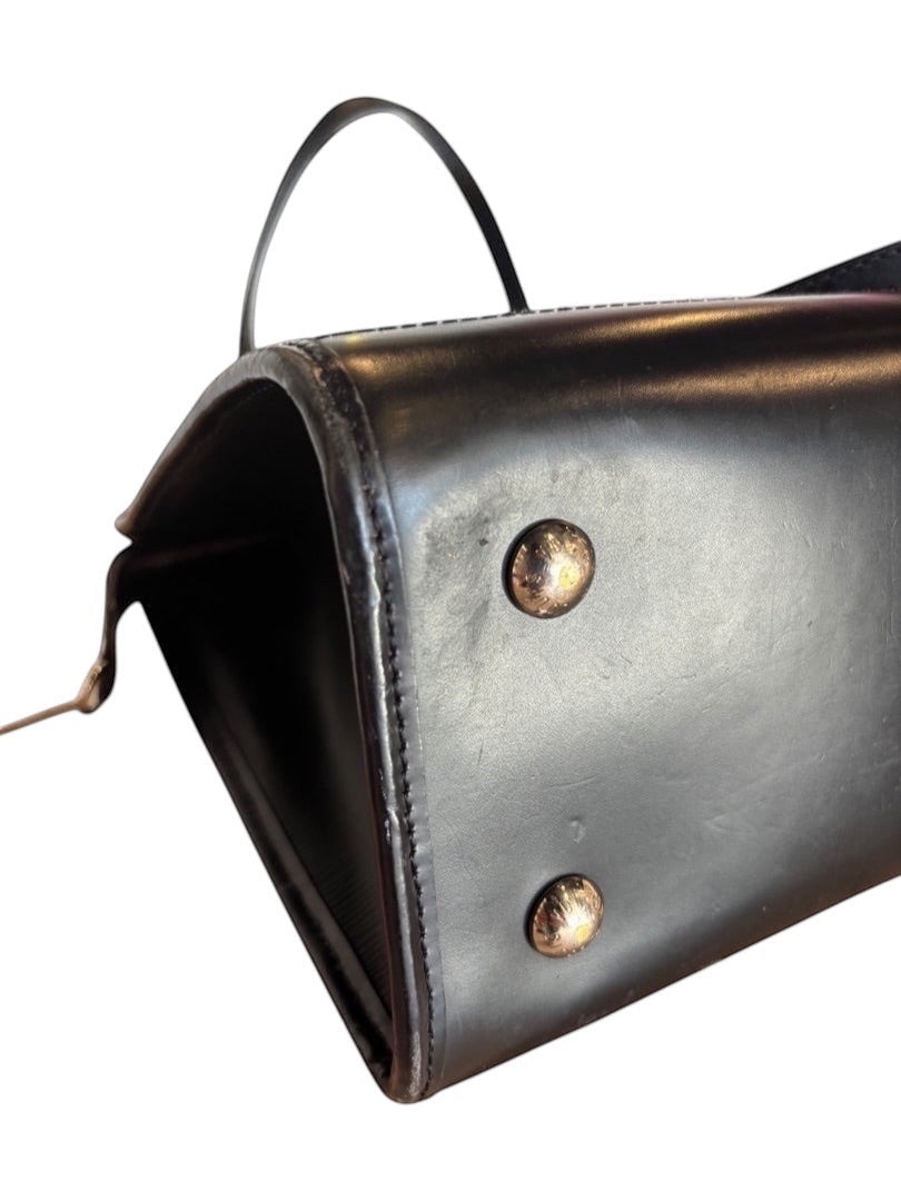 Posh Purse Co. black Louis Vuitton Epi leather Madeleine handbag with gold hardware and a single top handle.