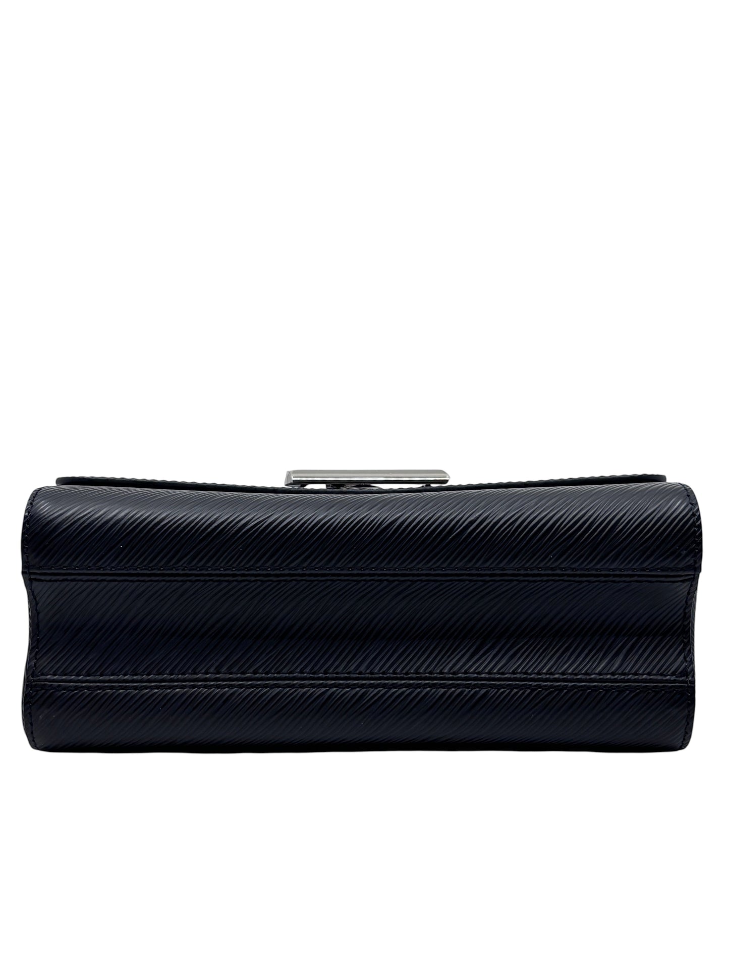 Posh Purse Co black Louis Vuitton Epi leather Twist bag showing the structured base and textured finish