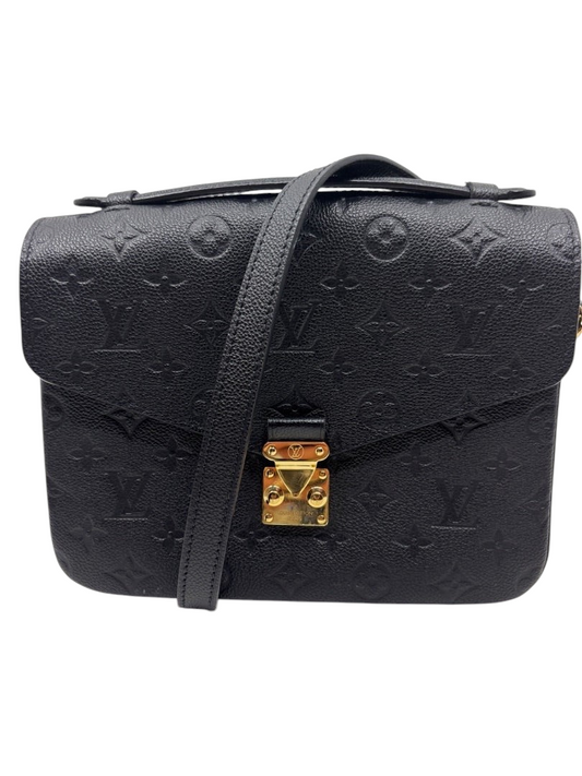 Posh Purse Co Black Louis Vuitton Empreinte Pochette Metis embossed leather crossbody bag with gold hardware and S-lock closure.