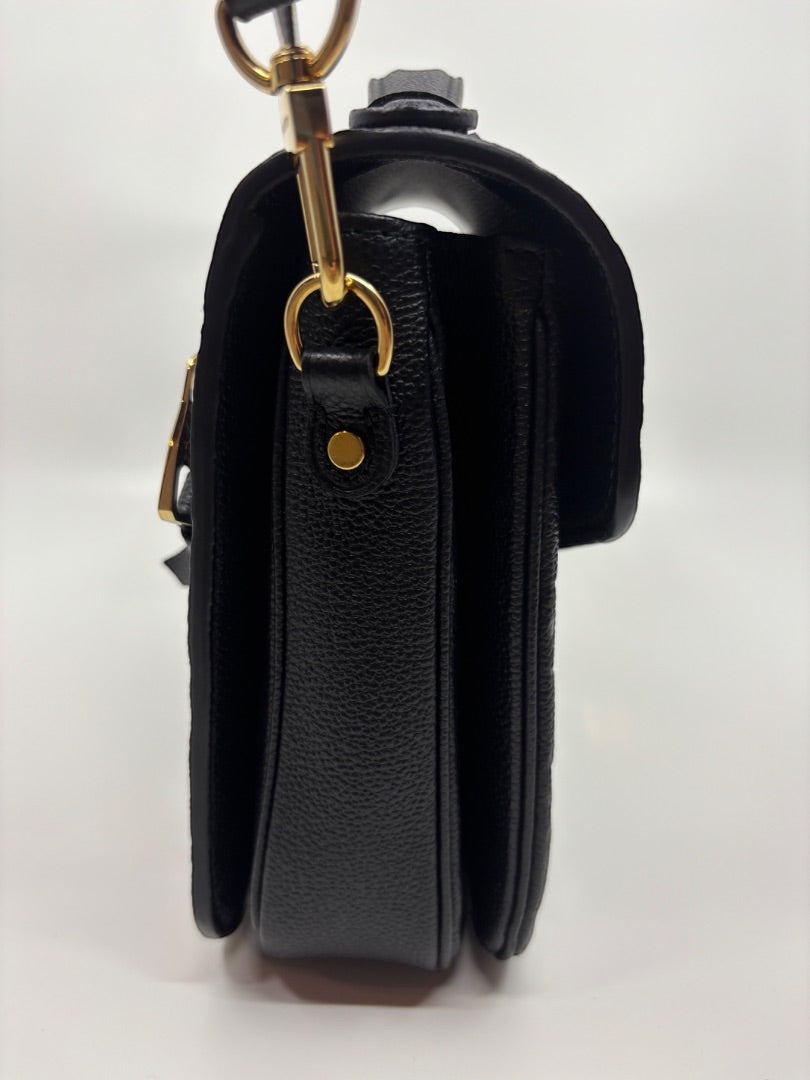 Posh Purse Co Black Louis Vuitton Empreinte Pochette Metis handbag with gold hardware and embossed monogram detail.