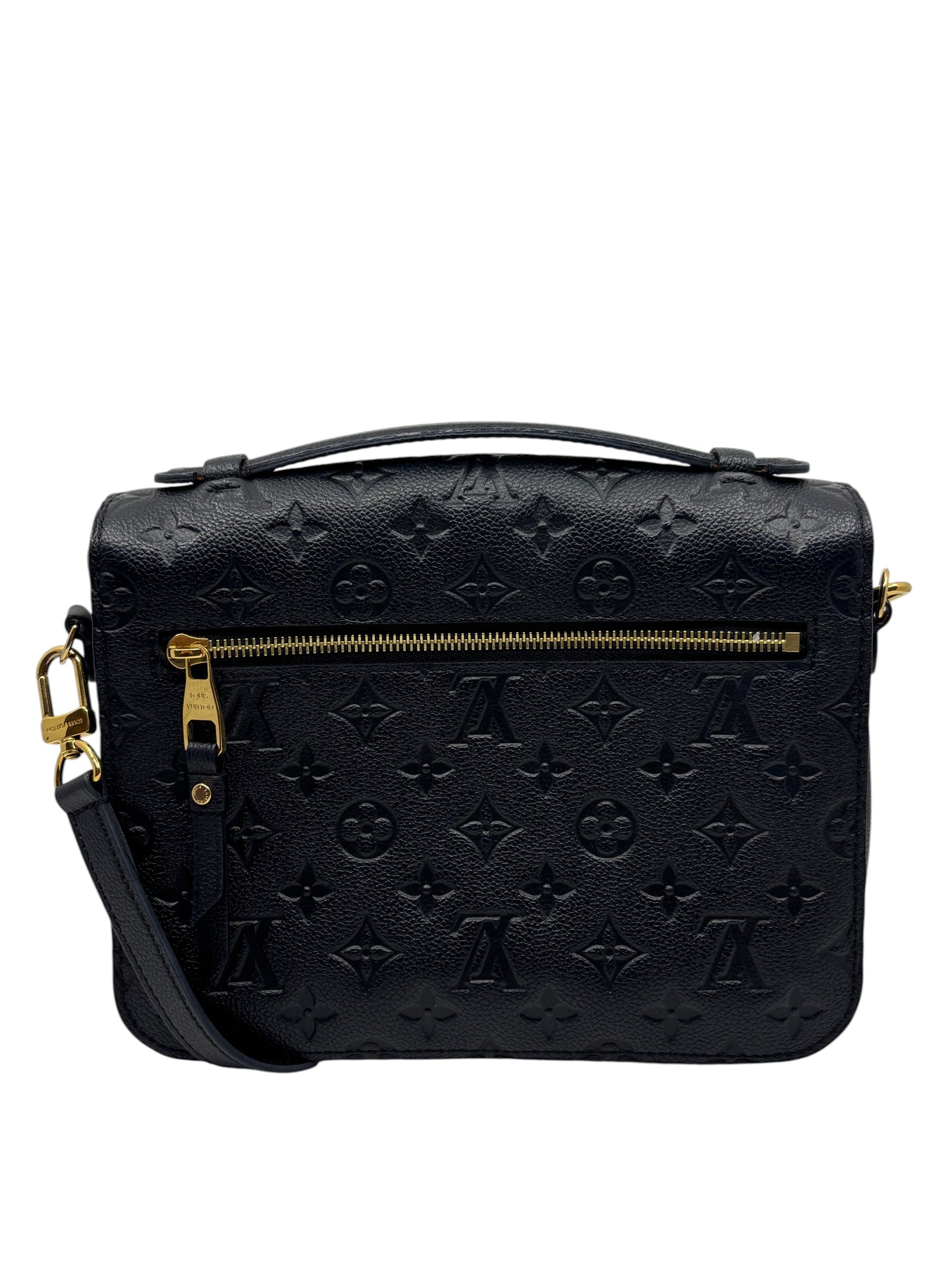Posh Purse Co black Louis Vuitton Empreinte Pochette Metis handbag with embossed monogram leather and gold hardware