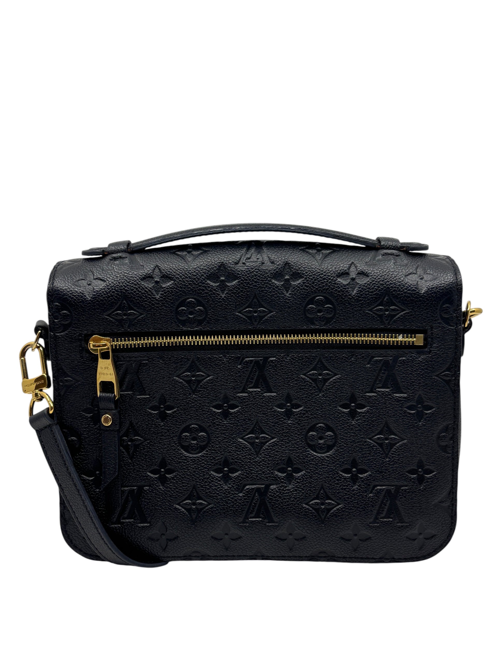Posh Purse Co black Louis Vuitton Empreinte Pochette Metis handbag with embossed monogram leather and gold hardware