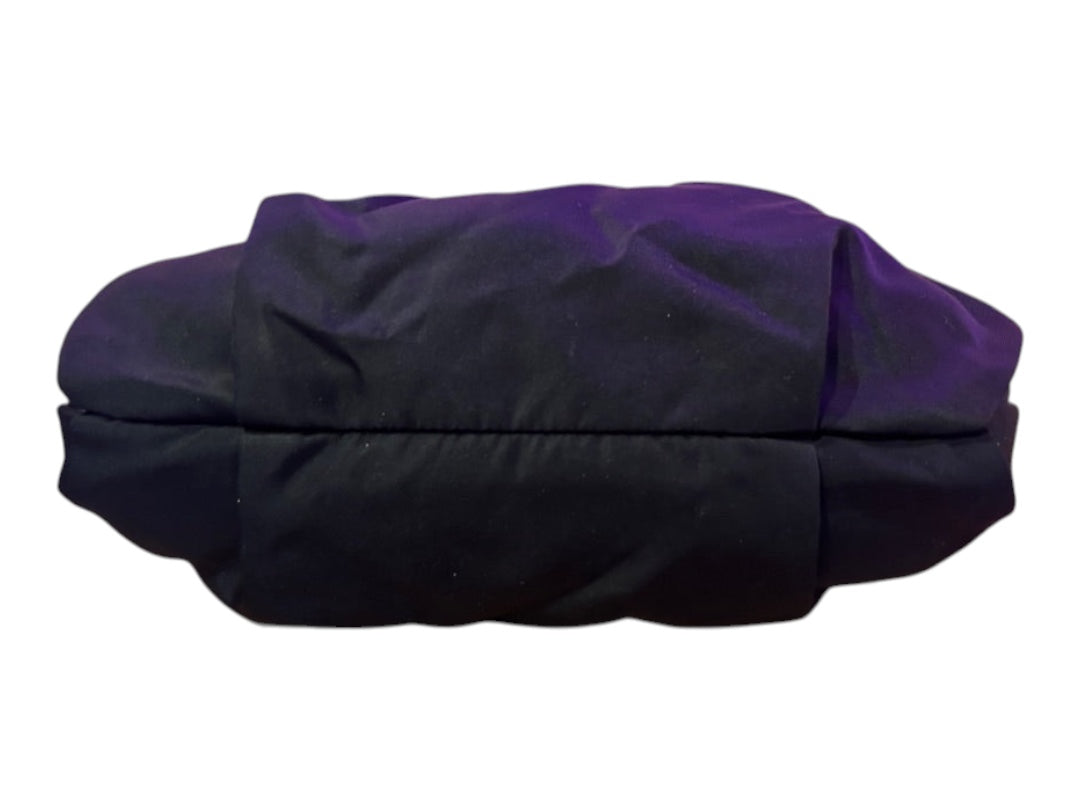 Posh Purse Co. black Prada nylon shoulder bag with a ruched design, perfect for everyday luxury.