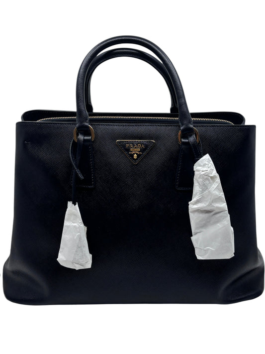Posh Purse Co brand new black Prada Saffiano leather Lux shopping tote with gold hardware and structured silhouette