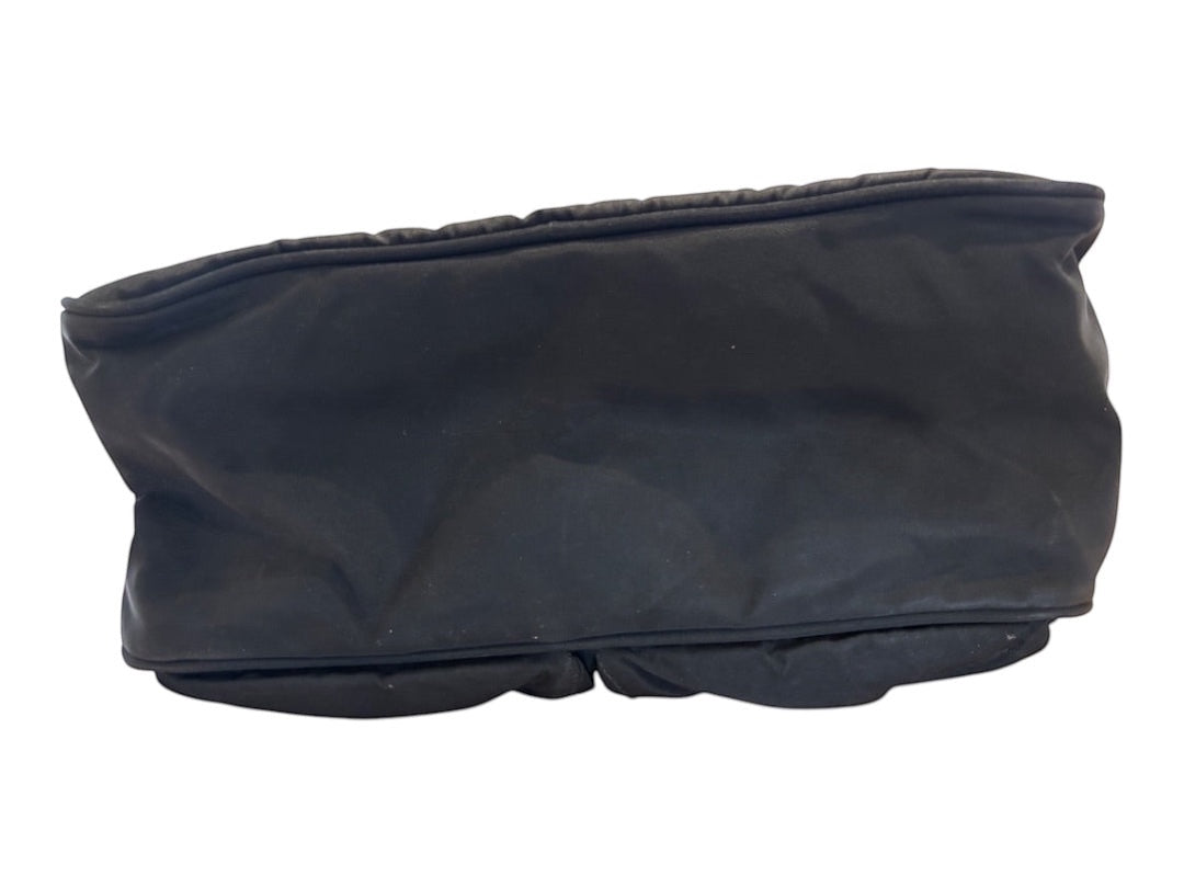 Posh Purse Co. black Prada Vela messenger bag made of nylon with zip closure and adjustable strap.