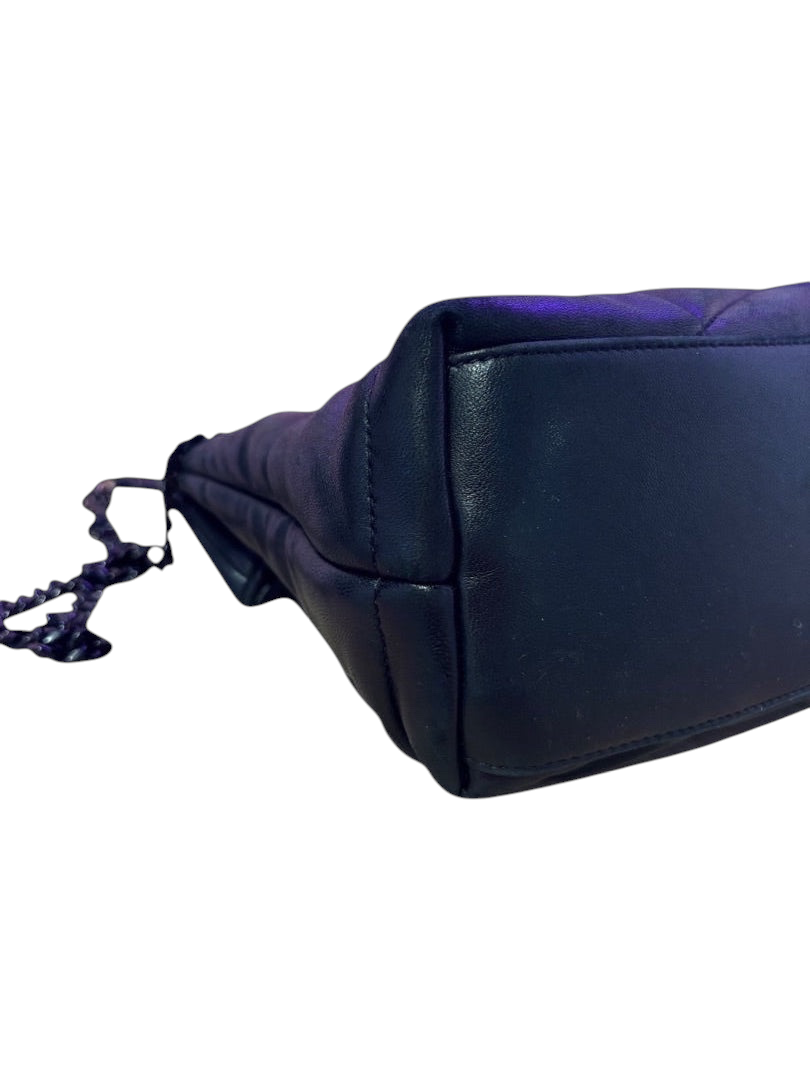 Posh Purse Co black quilted leather Saint Laurent LouLou Puffer shoulder bag with black hardware and chain strap.
