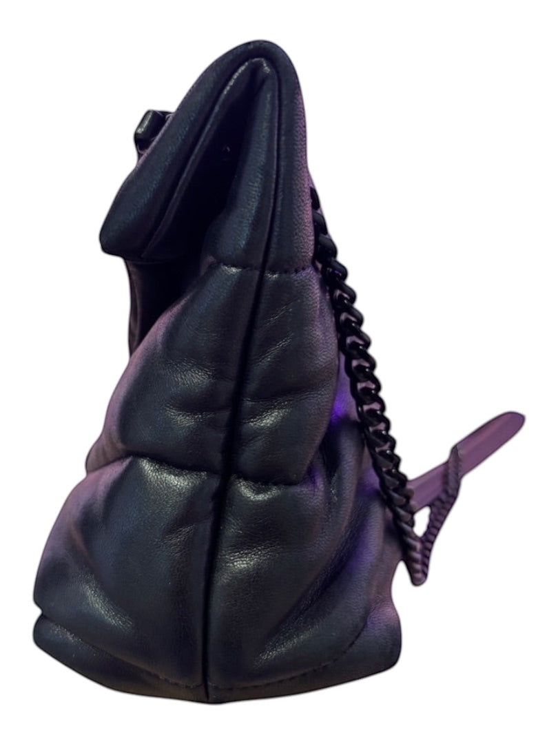 Posh Purse Co black quilted leather Saint Laurent LouLou Puffer shoulder bag with black hardware and chain strap.
