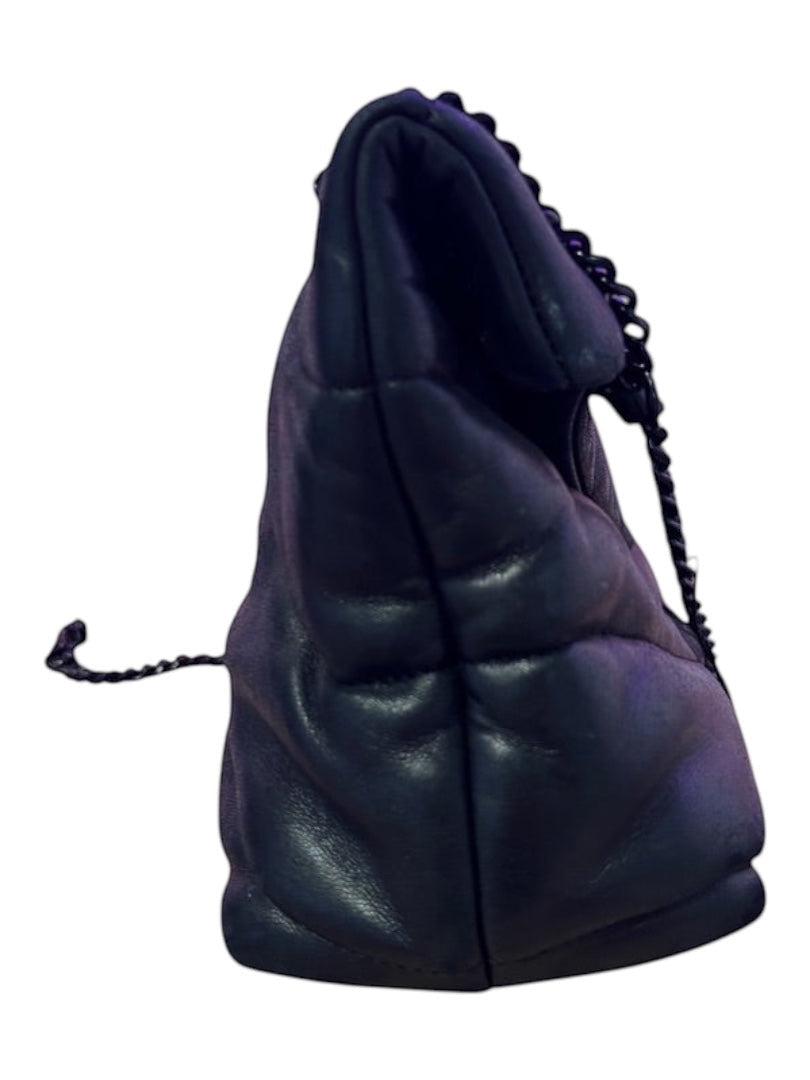 Posh Purse Co black quilted leather Saint Laurent LouLou Puffer shoulder bag with black hardware and chain strap.