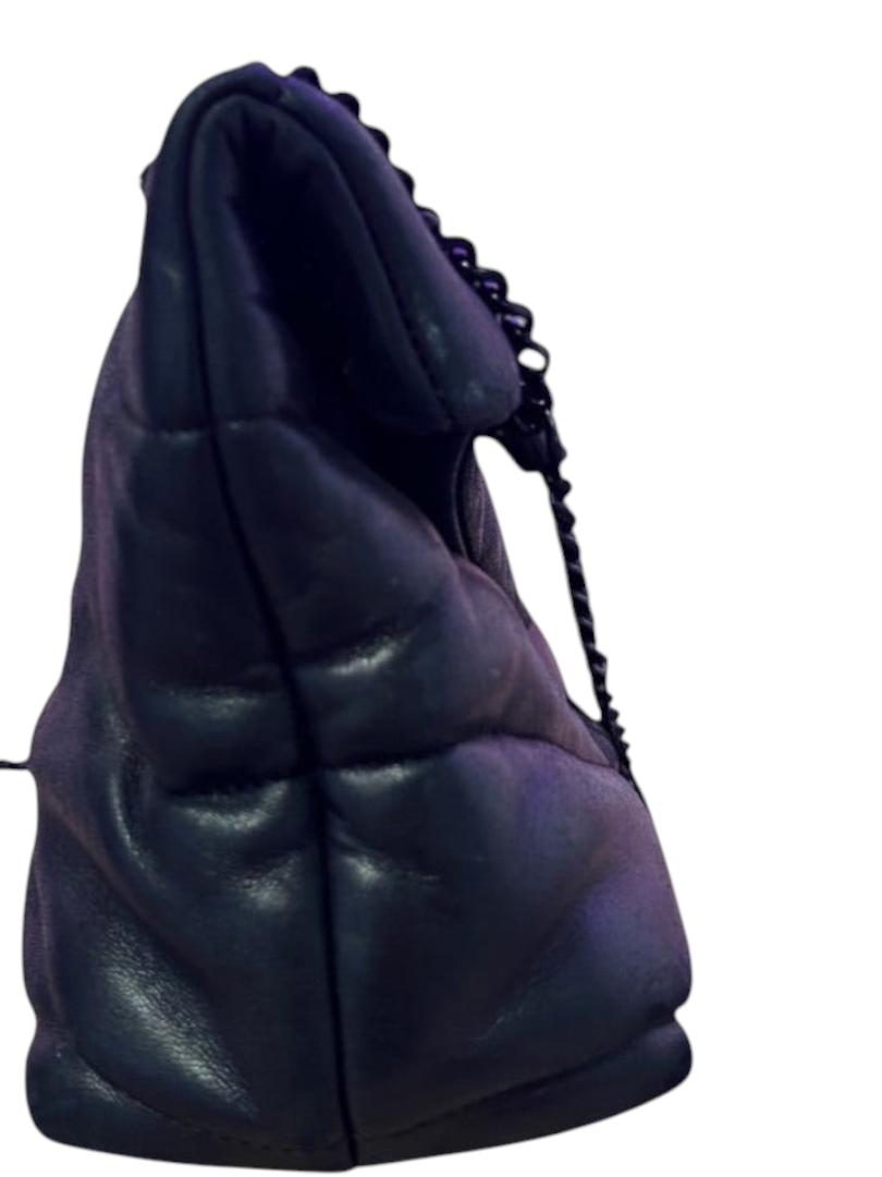 Posh Purse Co black quilted leather Saint Laurent LouLou Puffer shoulder bag with black hardware and chain strap.