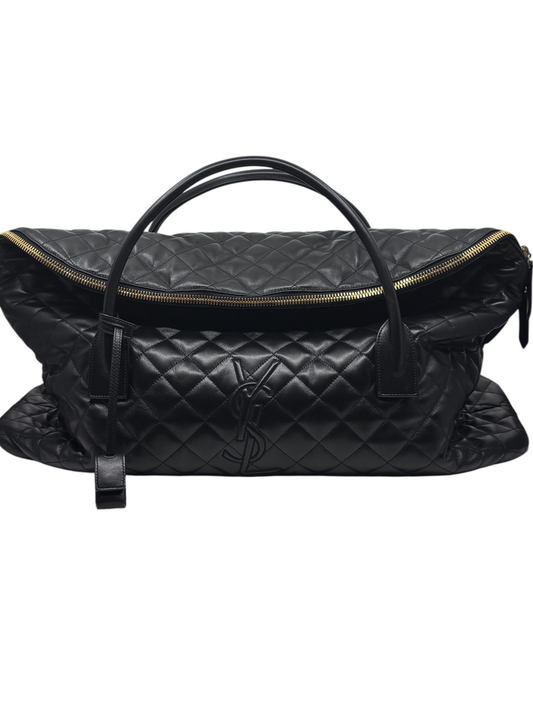 Posh Purse Co black quilted Saint Laurent ES giant travel bag with gold hardware and iconic YSL logo