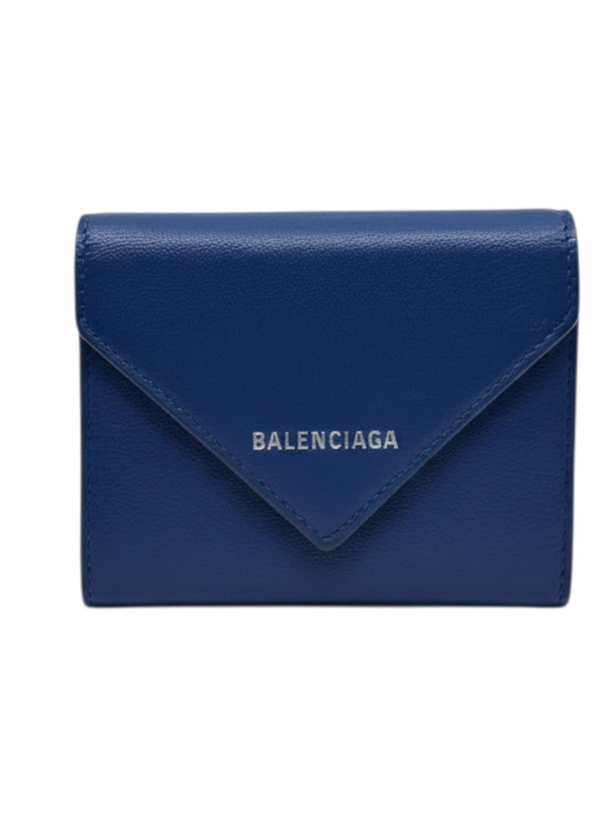 Posh Purse Co authentic blue Balenciaga Papier mini wallet with silver logo lettering in great preloved condition.