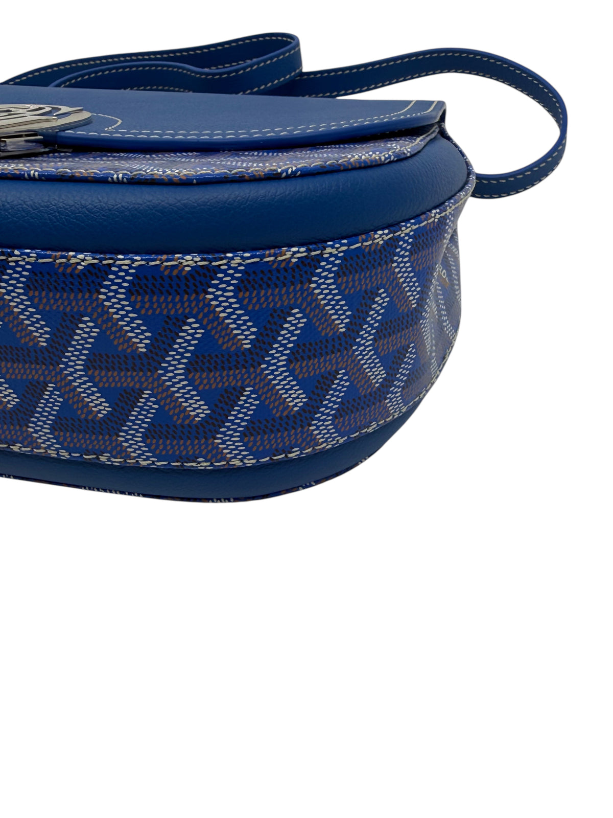Posh Purse Co. blue Goyard 233 shoulder bag in Goyardine canvas with leather trim and palladium hardware