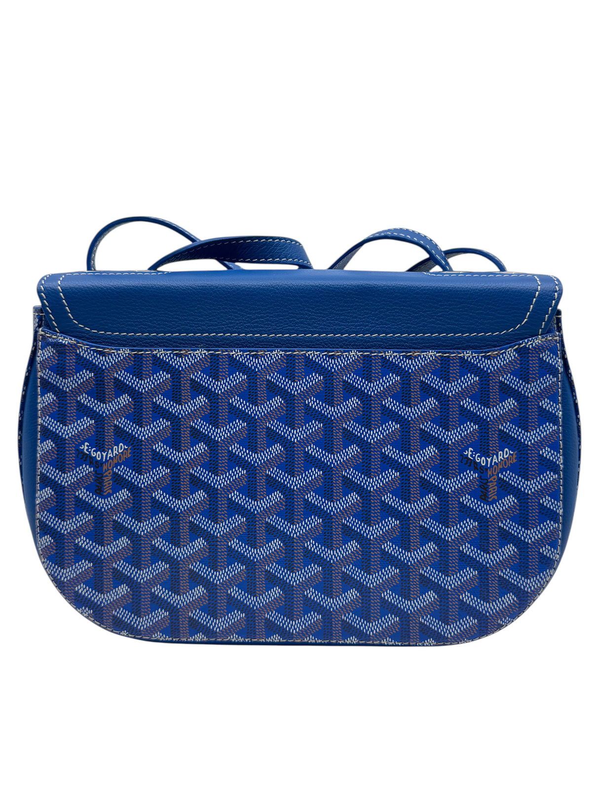 Posh Purse Co. blue Goyard 233 shoulder bag featuring signature Goyardine canvas and leather trim back view