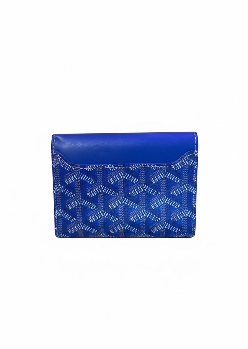 Posh Purse Co blue Goyard Saint Gabriel trifold wallet in signature Goyardine canvas with calfskin trim
